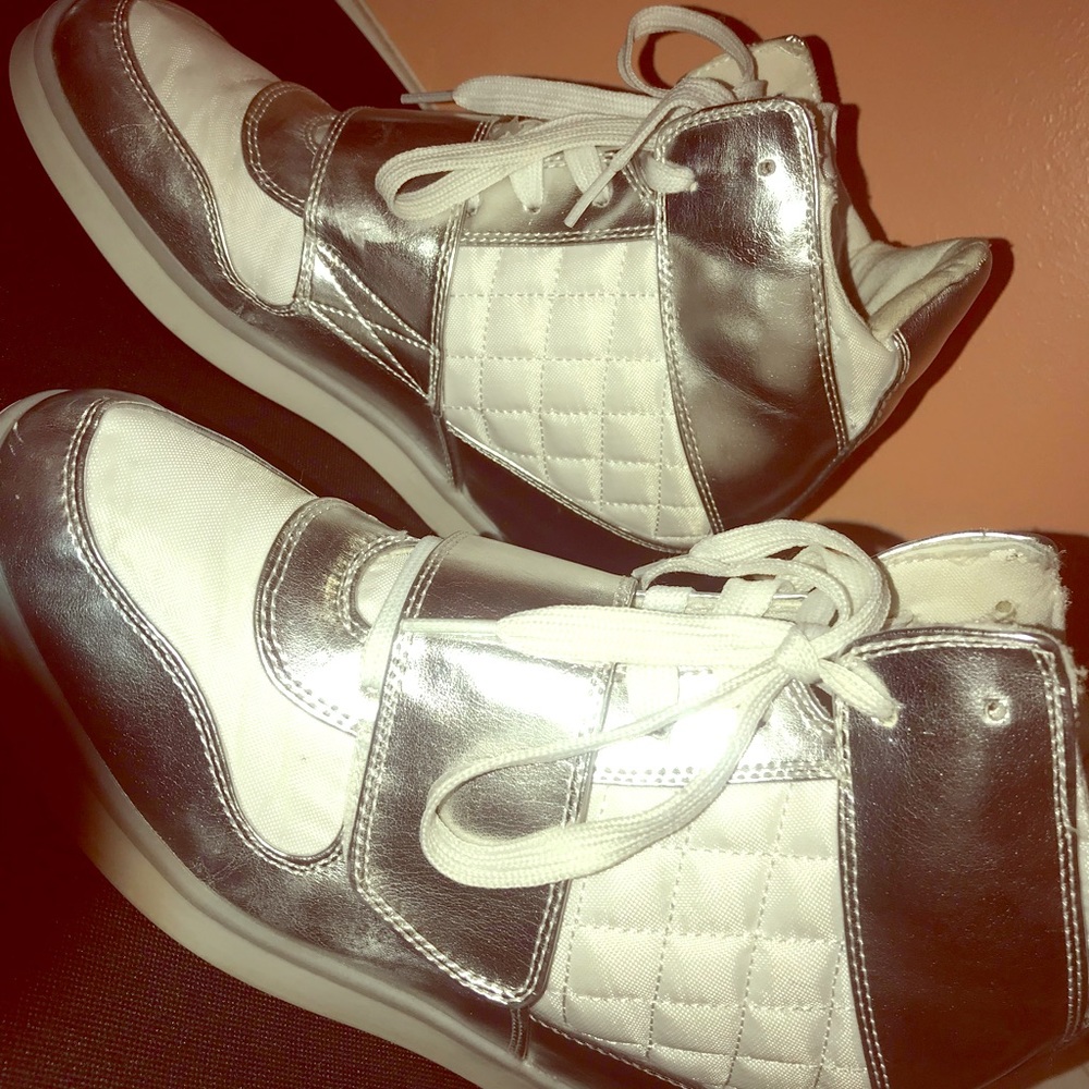 Vintage Silver & White Wedge Sneakers